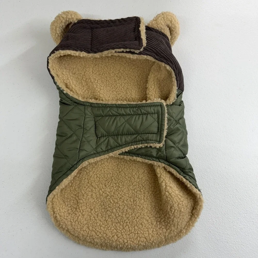 FabDog green Sherpa lined quilted Velcro dog‎ jacket coat winter fashion medium